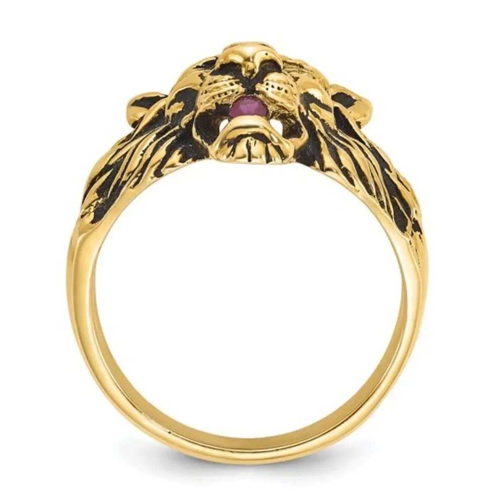 10k IBGoodman Men's Diamond and Ruby Antiqued Lion Complete Ring